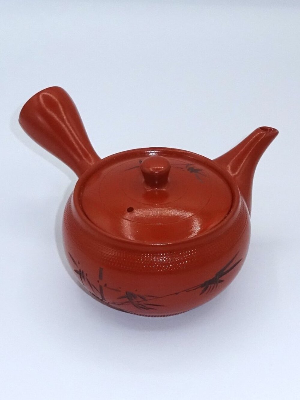 Japanese Tokoname Style Red Clay Kyusu Teapot Bamboo Motif Side Handle Tea Pot